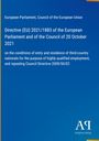 Richtlinie der EU 2021/1883 zur Einreise und Aufenthaltspolitik, blauer Hintergrund, unten rechts kleines Logo "AQ Antiphon Verlag".
