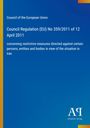 Council Regulation (EU) No 359/2011 concerning measures against certain persons in Iran. Blau mit Logo unten.