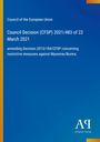 Council Decision (CFSP) 2021/483 vom 22. März 2021. Ändert Entscheidung 2013/184/CFSP zu Myanmar/Burma. Blaues Design.