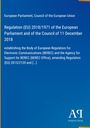 Regulation (EU) 2018/1971 vom Europ. Parlament, Einrichtung von BEREC. Blau mit gelbem Rand. "Antiphon Verlag" Logo.