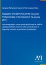 Text über EU-Verordnung zu Handelsgütern für Todesstrafe, Folter; blauer Hintergrund, kleines Logo unten rechts.