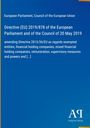 Text: Directive (EU) 2019/878, amending Directive 2013/36/EU, European Parliament
Design: Blau mit gelbem Rand. Enthält ein Logo.