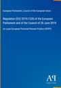Regulation (EU) 2019/1238 zum pan-europäischen persönlichen Rentenprodukt. Blau mit gelbem Rand.