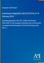 EU Regulation 2019/318 text über CO2-Emissionen. Blaues Design, gelber Rand, weißes Logo unten rechts.