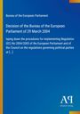 "Bureau of the European Parliament: Decision of 29 March 2004. Blaues Cover mit Antiphon Verlag Logo unten rechts."