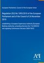 Regulation (EU) No 1093/2010, Establishing European Banking Authority; blauer Hintergrund mit gelbem Rand, Logo unten.