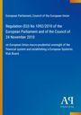 Text: Regulation (EU) No 1092/2010 on EU macro-prudential oversight. Hintergrund: Blau mit gelbem Streifen links, Verlag-Logo unten.