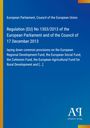 Blauer Hintergrund mit Text zu EU-Verordnung 1303/2013 über Förderfonds, links gelber Rand.