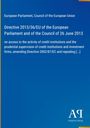 Text: Directive 2013/36/EU of the European Parliament. Blauer Hintergrund mit weißem Text und Logo unten rechts.