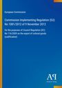 Blauer Hintergrund, Text: "European Commission, Regulation No 1081/2012, export of cultural goods." Unten ein Logo "AR".