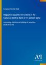 Text über die EU-Verordnung von 17. Oktober 2012 zur Statistik über Wertpapierbestände. Blaues Design mit gelben Akzenten.