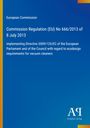 Text: Commission Regulation (EU) No 666/2013, Directive 2009/125/EC, ecodesign requirements for vacuum cleaners; blaues Design, Verlag-Logo.