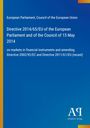 Text über Richtlinien des EU Parlaments auf blauem Hintergrund, links vertikaler gelber Streifen. Unten rechts Verlag-Logo.