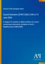 Council Decision (CFSP) 2026/1338, Projekt zu digitalen Lösungen, blauer Hintergrund, gelber Streifen links.