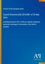 Council Directive (EU) 2016/881, Änderung von 2011/16/EU zur verpflichtenden Infoaustausch. Blaues Design mit Verlagslogo.