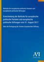 Titel über die Eintragung der Grünen Europäischen Stiftung. Blaues Design, rechts unten Antiphon Verlag Logo.