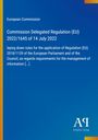 Titel: Delegierte Verordnung (EU) 2022/1645 vom 14. Juli 2022 der Europäischen Kommission. Blauer Hintergrund. Logo unten rechts.