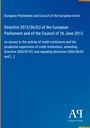 Europäische Richtlinie 2013/36/EU zur Tätigkeit von Kreditinstituten. Blauer Hintergrund, gelber Rand links. Logo unten.