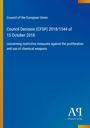Council of the European Union, Entscheidung zu chemischen Waffen am 15.10.2018. Blau mit gelben Streifen. Logo unten rechts.