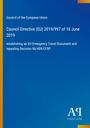 Council of the European Union: Directive (EU) 2019/997, 18 June 2019. Blau mit gelben Rändern. Logo unten rechts.