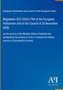 Regulation (EU) 2020/1784 des EU-Parlaments. Blauer Hintergrund mit gelbem Streifen. Unten rechts: Antiphon Verlag Logo.