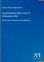 Council Directive 2006/112/EC über Mehrwertsteuersystem. Blaues Dokument, "Antiphon Verlag" rechts unten.