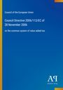 "Council Directive 2006/112/EC of 28 November 2006" auf blauem Hintergrund, Logo unten rechts.