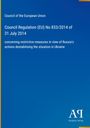 "Council Regulation (EU) No 833/2014 of 31 July 2014" auf blauem Hintergrund, Antiphon Verlag-Logo unten.