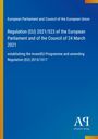 Regulation (EU) 2021/523 des EU-Parlaments, InvestEU Programm, blauer Hintergrund, schmale gelbe Seitenleiste, Logo unten.