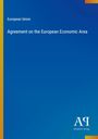 Text: "European Union Agreement on the European Economic Area." Blauer Hintergrund, gelbe und orangefarbene Streifen, Logo unten.