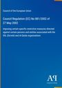 Council of the European Union, Verordnung EG Nr. 881/2002 vom 27. Mai 2002. Blauer Hintergrund, Logo unten.