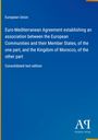 Titeltext über das Euro-Mittelmeer-Abkommen zwischen der EU und Marokko auf blauem Hintergrund. Logo unten rechts.