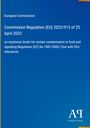 Ein blauer Hintergrund mit weißem Text: "European Commission", "Commission Regulation (EU) 2023/915 of 25 April 2023", "Antiphon Verlag".