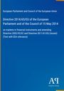 Directive 2014/65/EU on markets in financial instruments; oben europäische Institutionen; blaues Design, Logo unten rechts.