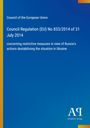 Council of the European Union, Regulation (EU) No 833/2014. Blau mit gelbem Rand, Logo rechts unten.