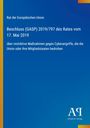 Text: Rat der Europäischen Union, Beschluss (GASP) 2019/797 des Rates vom 17. Mai 2019, restriktive Maßnahmen gegen Cyberangriffe. Azul-blaues Design mit orangen Akzenten und einem weißen Verlagslogo unten.