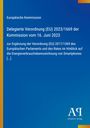 Text auf blauem Hintergrund: Europäische Kommission. Delegierte Verordnung zur Energieverbrauchskennzeichnung von Smartphones. Links gelber, unten regenbogenfarbener Rand. 