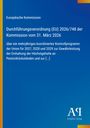 Ein blaues Dokument mit gelbem Streifen, Text der EU-Kommission über eine Verordnung zu Pestizidrückständen 2026. Logo unten.