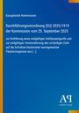 Text: Durchführung von Antidumpingzöllen durch die EU-Kommission. Illustration: Blaues Design mit gelber und oranger Ecke.