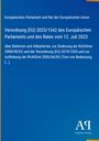 Verordnung (EU) 2023/1542 über Batterien und Altbatterien. Blauer Hintergrund, kleines Logo unten rechts.
