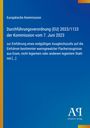 Der Text nennt die "Durchführungsverordnung (EU) 2023/1123" der Europäischen Kommission und betrifft Einfuhrzölle. Links ein vertikaler gelber Streifen, im Hintergrund ein dunkelblaues Design mit Farbverlauf.