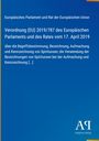 Verordnung (EU) 2019/787 über Spirituosenkennzeichnung. Blaues Design mit goldener Zierlinie, weißem Logo unten.