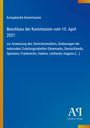 Europäische Kommission: Beschluss vom 15. April 2021 über Zuteilungstabellen. Blauer Hintergrund, gelbe Streifen.