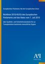 Text über Richtlinie 2010/45/EU zu Qualitäts- und Sicherheitsstandards. Blaues Design mit gelbem vertikalen Streifen.