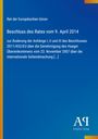 „Rat der Europäischen Union. Beschluss des Rates vom 9. April 2014.“ Blaue Fläche mit gelbem Streifen links.