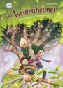 "Die Weidenheimer: Abenteuer im Riesenbaum", ein fantastisches, lebendiges Baumhaus mit fröhlichen Figuren und funkelnden Details.