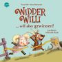 "WIDDER WILLI ...will aber gewinnen! Ein (Nicht-) Mitmach-Buch". Illustration mit einem Widder und einer Ziege im Wettlauf.