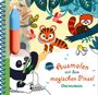 „Ausmalen mit dem magischen Pinsel. Dschungel.“ Illustrationen: Tiere im Dschungel, ein Tiger, ein roter Panda, Vögel und ein Stift.