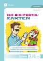 Titel: "ICH-BIN-FERTIG-KARTEN". Illustration: Mann überreicht Karten an lachendes Mädchen.