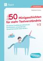 "50 Minigeschichten für mehr Textverständnis 1/2" mit Illustration: Kind auf Einhorn, Wolke im Hintergrund.